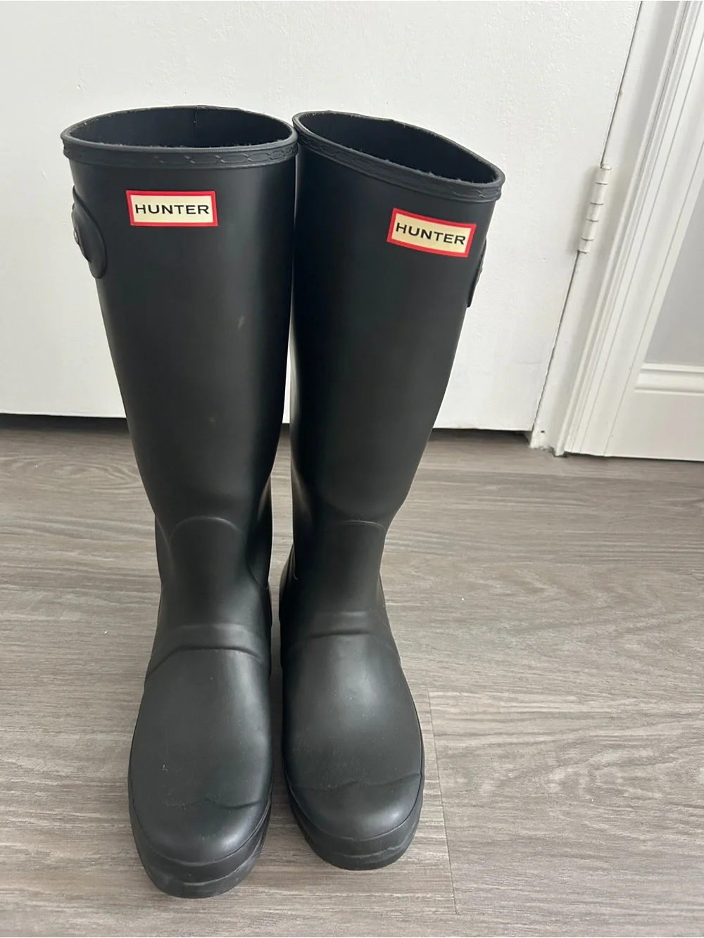 Hunter Tall Rain Boots in Black with White Logo